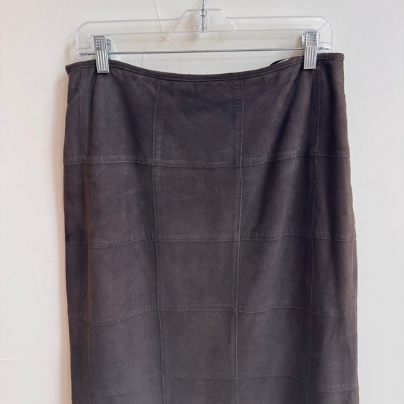 Armani Exchange Brown Square Solid Patchwork Suede A Line Womens Size 8 Skirt - Picture 6 of 13